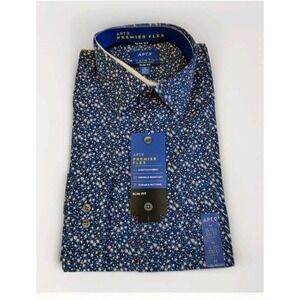 Apt. 9 Premier Flex Dress Shirt Stretch Wrinkle Resistant Bud Flower Navy Mens M